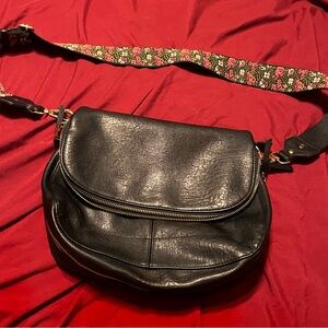 Miztique Black Crossbody Bag with Floral Strap